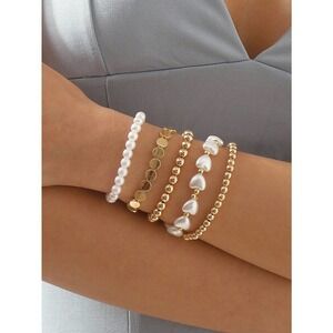 5 pcs set gold Faux Pearl Bracelet Set